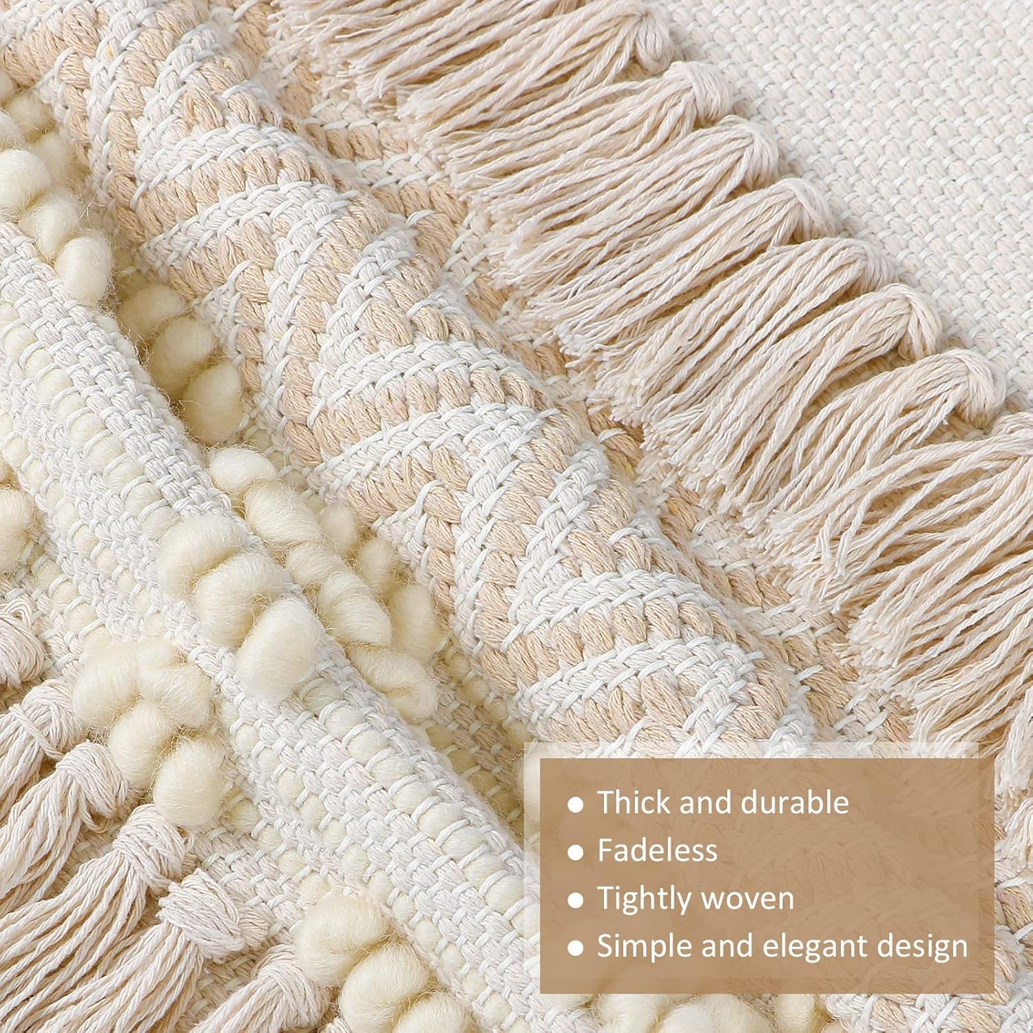 Tapiz Macramé Geométrico con Borla y Bolita de Lana