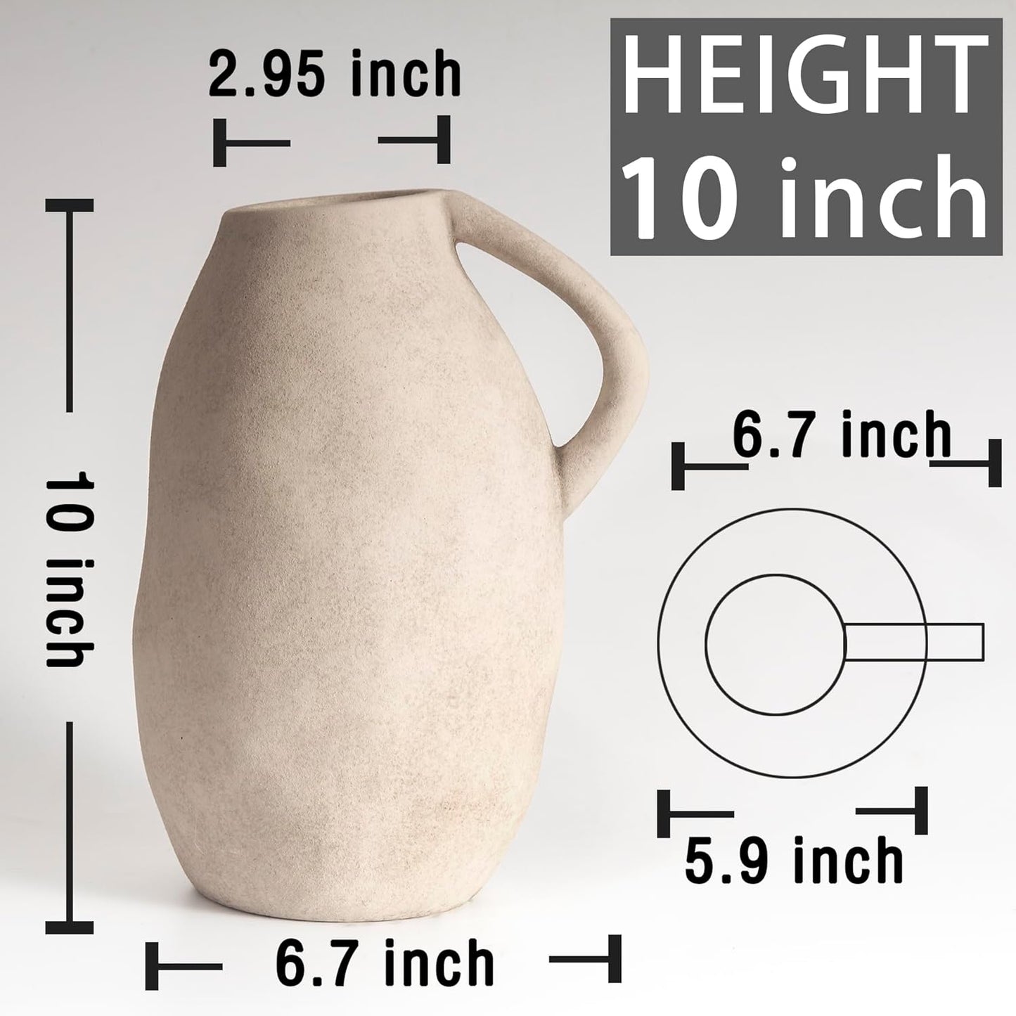 Jarrón Cerámico Blanco con Asa 25 cm