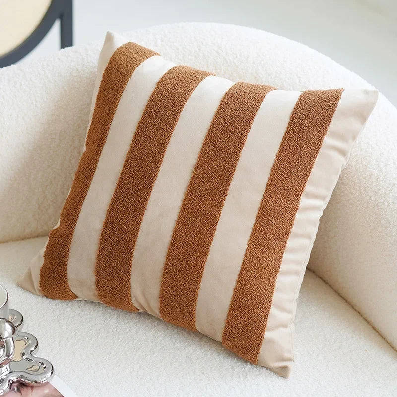 Funda de Almohadón Vintage Nórdica 45x45 cm – Marrón Crema, Estilo Simple y Sofisticado