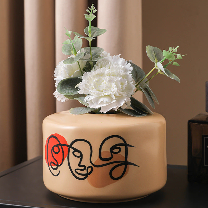 Florero de Cerámica Pintada Estilo Nórdico – Decoración para Living y Hogar