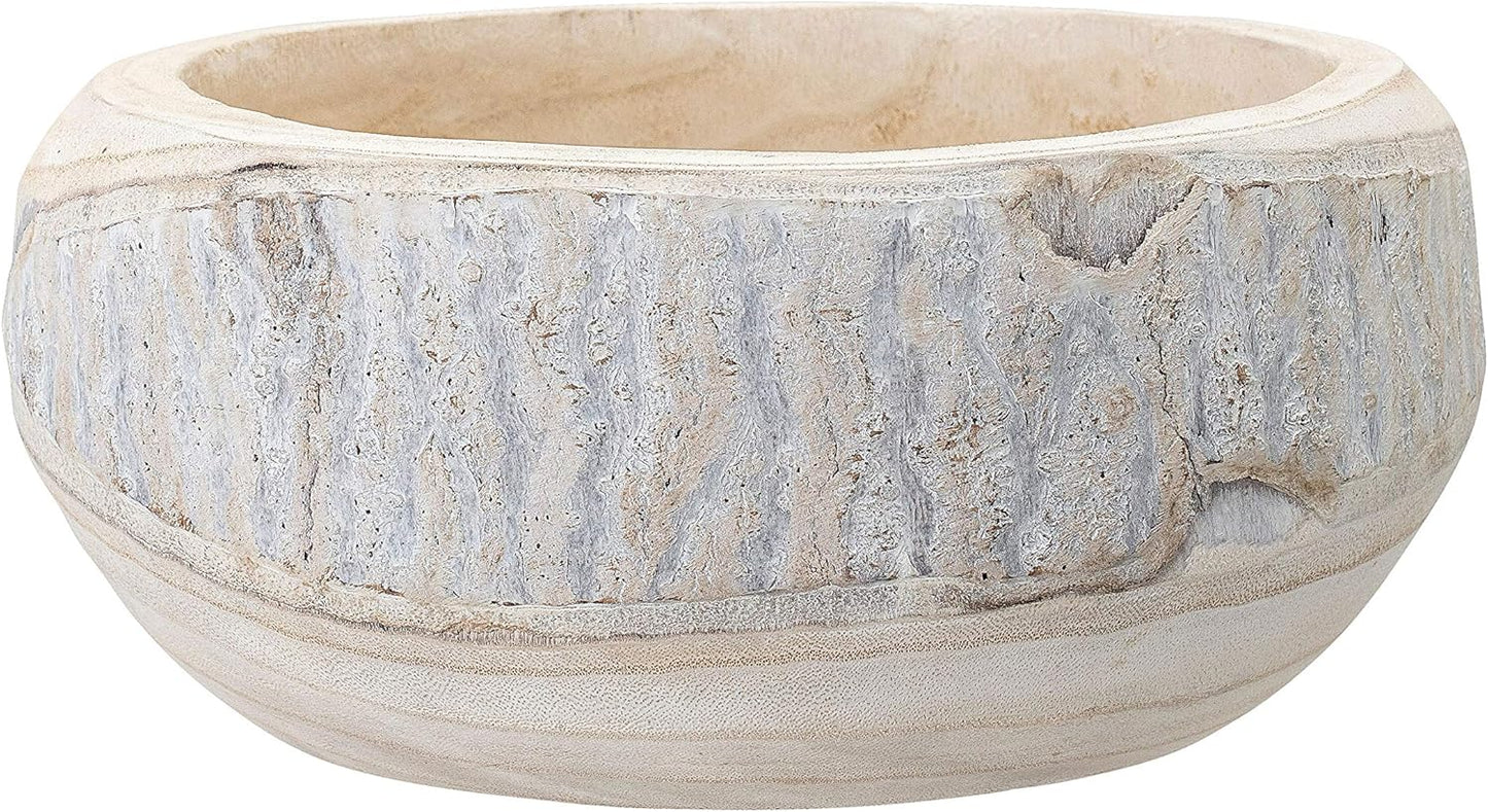 Bowl Paulownia Tallado a Mano Blanco 27 cm