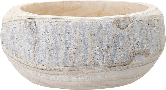 Bowl Paulownia Tallado a Mano Blanco 27 cm