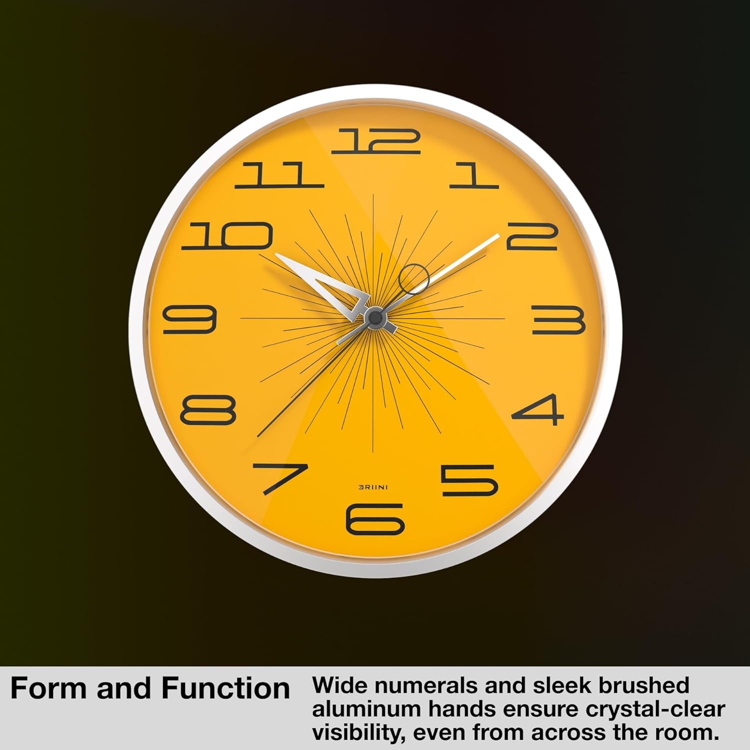 Reloj Pared Retro Aluminio Amarillo 30cm