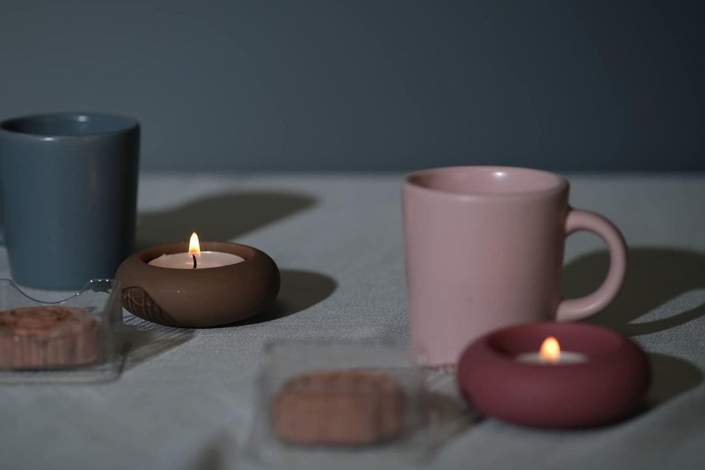 Set Portavelas Piedra Cemento 2 Piezas