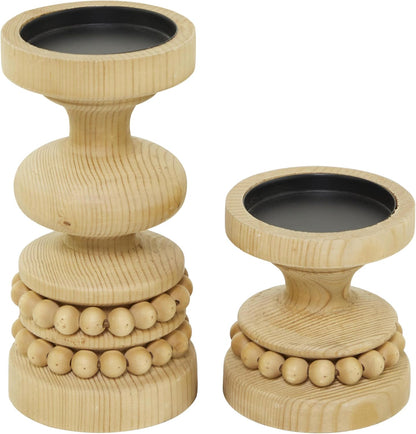 Set Candelabros Madera Marrón 2 Pzs