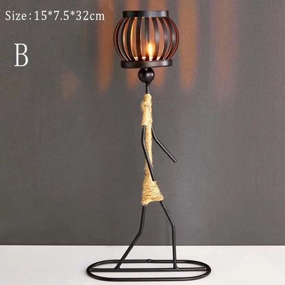 Candelabro Metálico Nórdico – Escultura Abstracta de Personaje Hecha a Mano