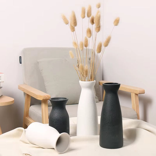 Florero de Cerámica Japonesa Nórdica Blanco/Negro Mate – Hecho a Mano, Estilo Zen