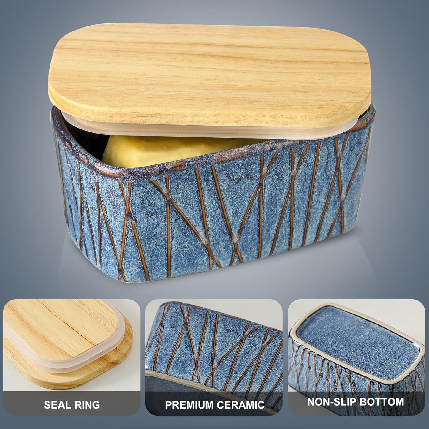 Mantequera Cerámica Tapa Madera 6x3,5