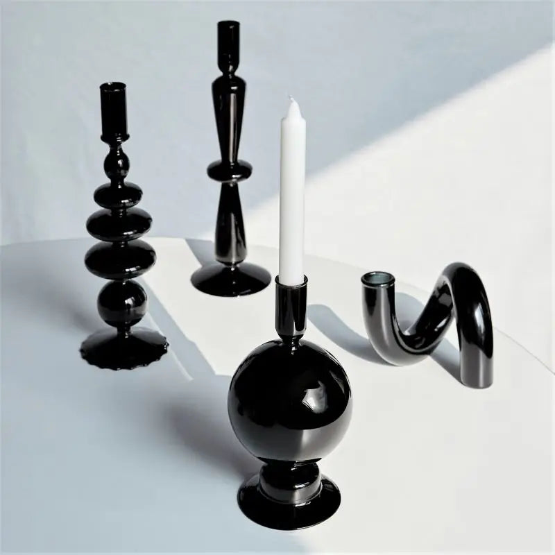 Florero de Vidrio Negro Creativo – Portavelas Decorativo Nórdico para Escritorio y Hogar