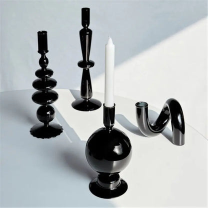 Florero de Vidrio Negro Creativo – Portavelas Decorativo Nórdico para Escritorio y Hogar