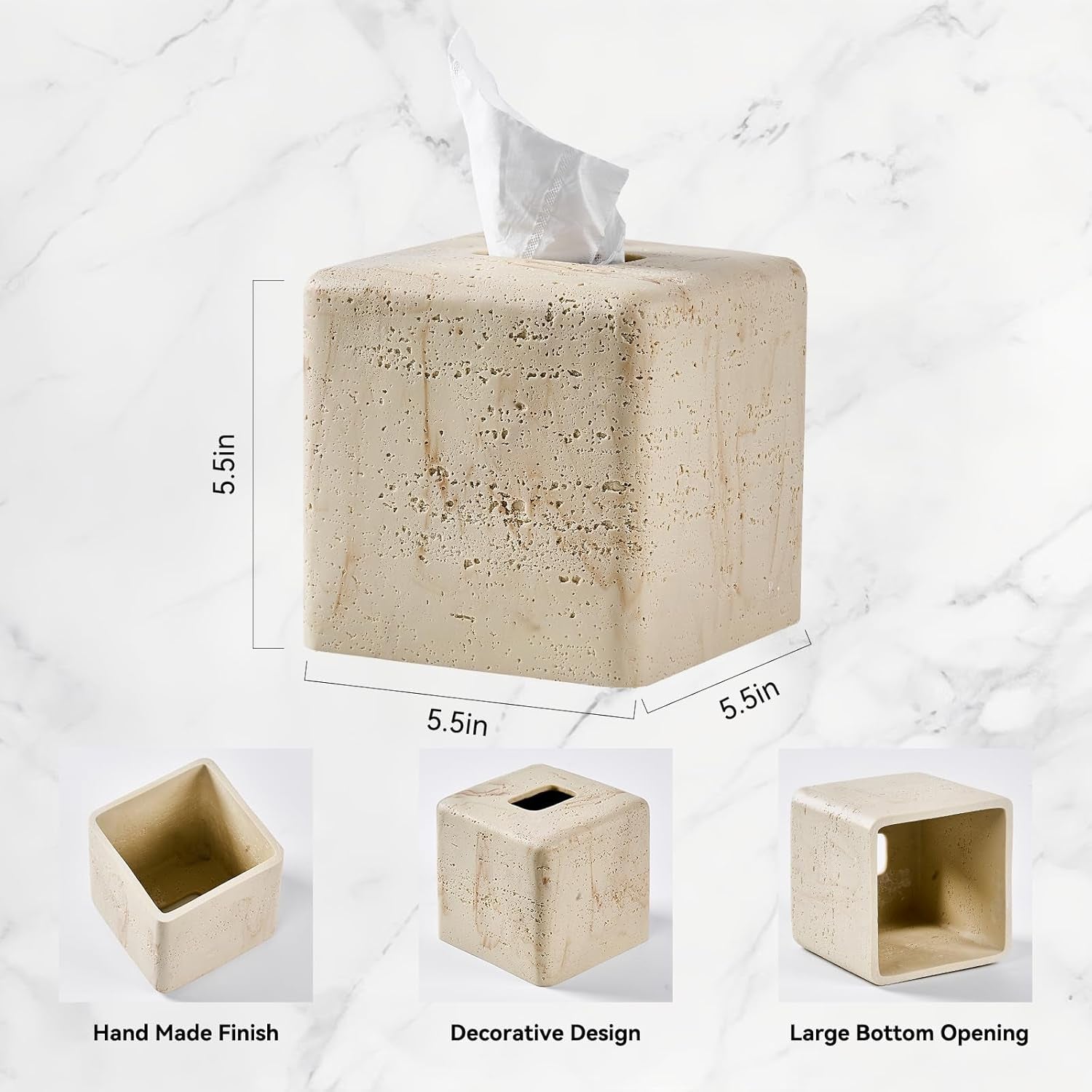 Caja Porta Pañuelos Travertino Beige 14x14x14 cm