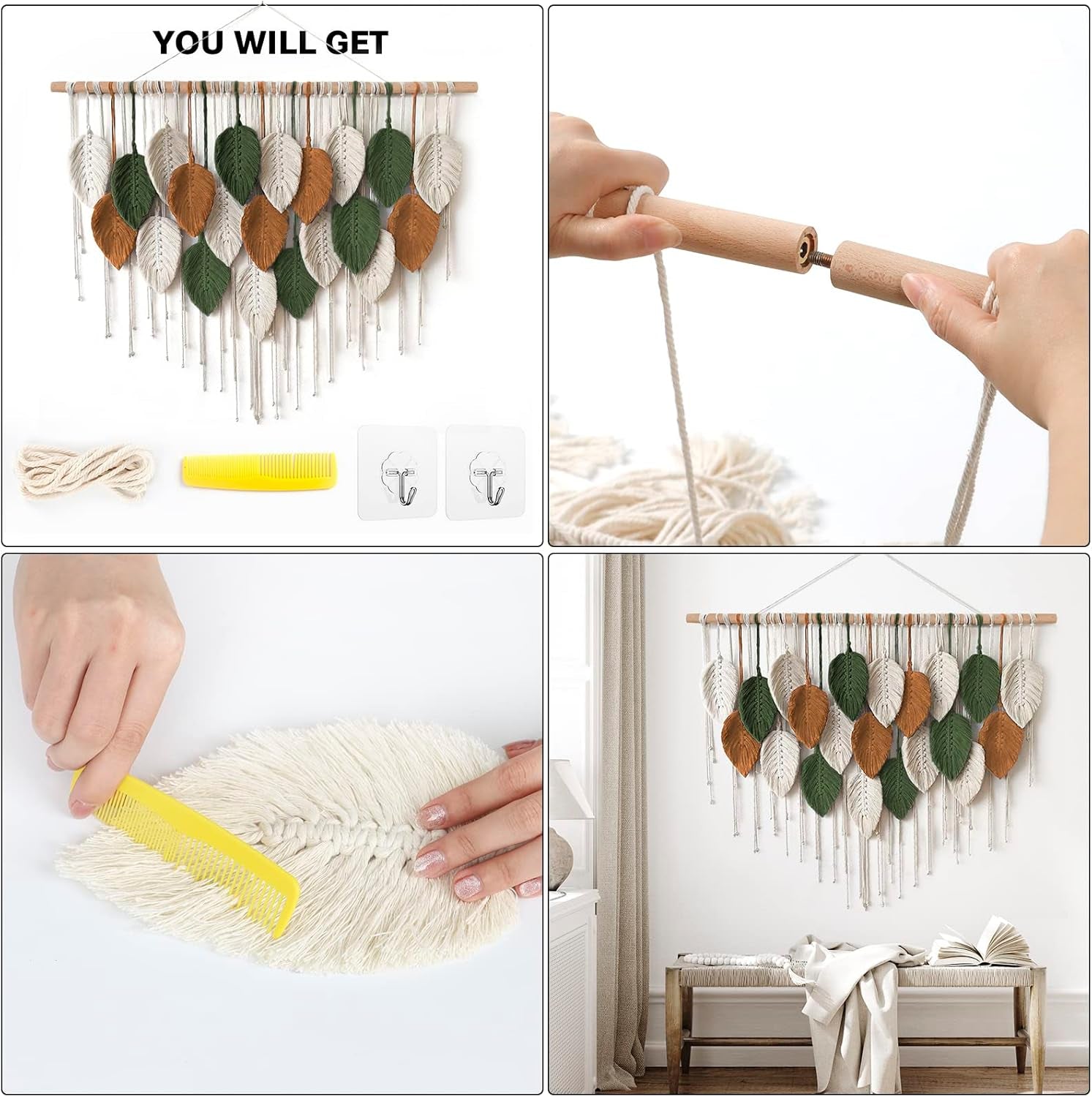 Macramé Boho Grande con Hojas 100x75 cm