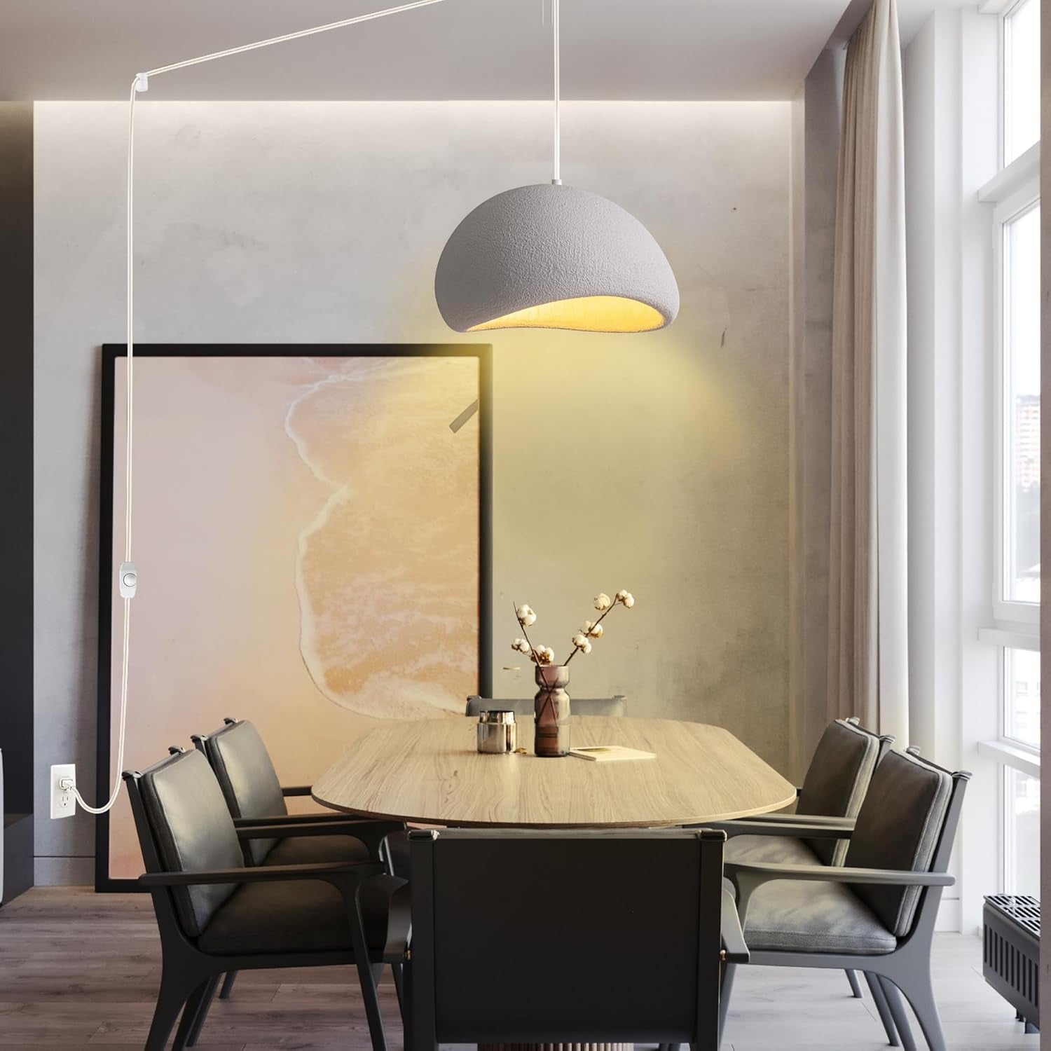 Lámpara Colgante Blanca 30 cm Plug In