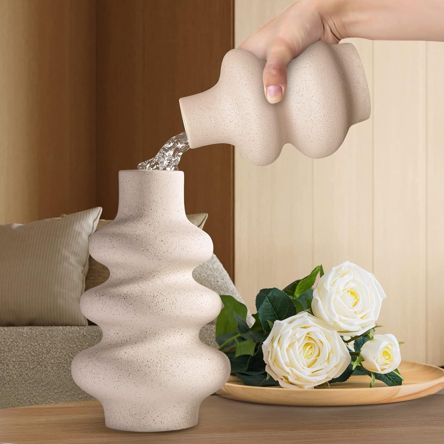 Set de 2 Jarrones de Cerámica Blanca