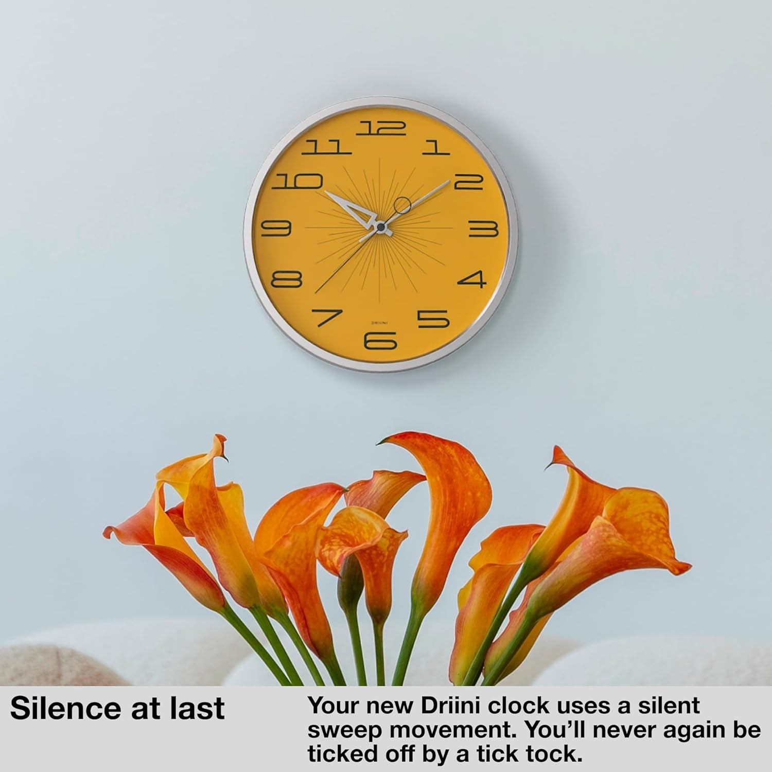 Reloj Pared Retro Aluminio Amarillo 30cm