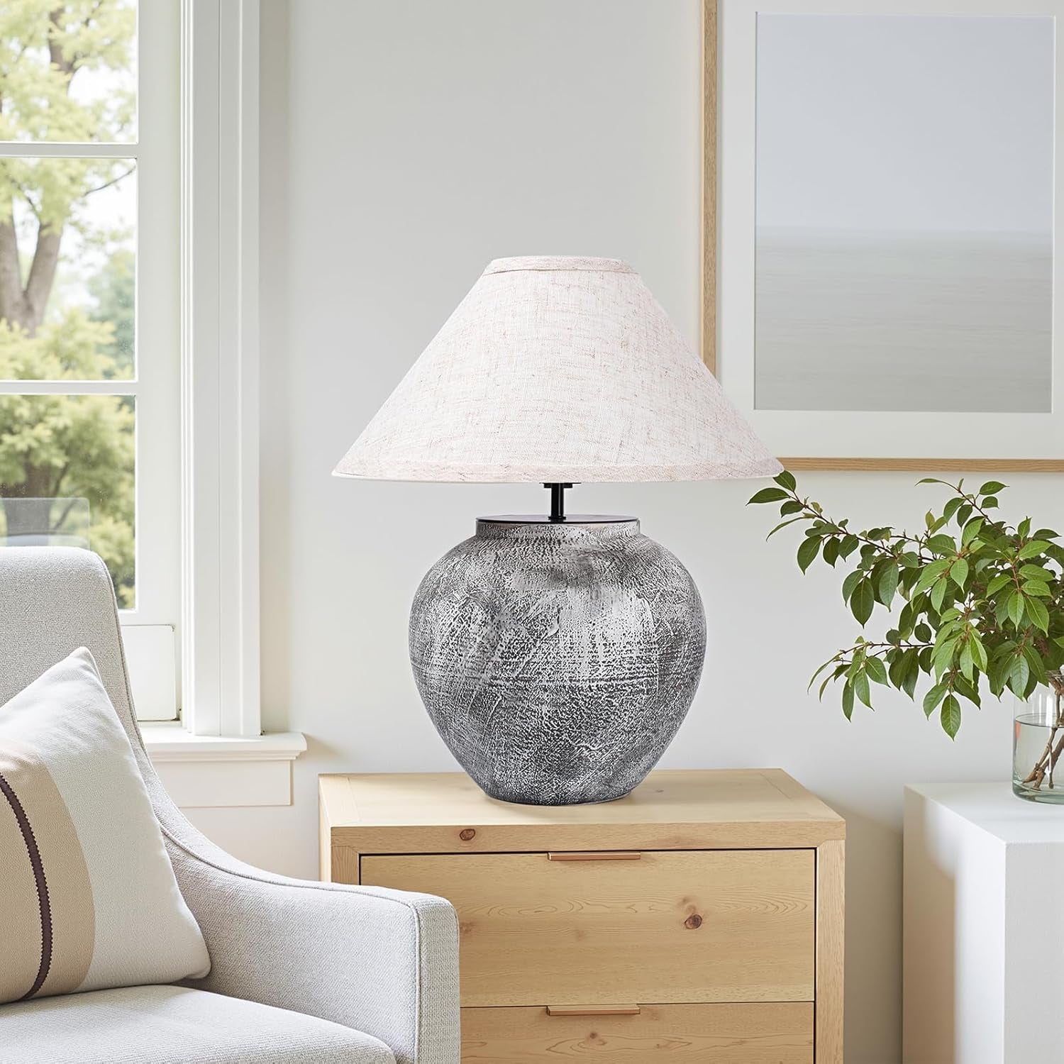 Lámpara Mesa Cerámica Blanca Vintage