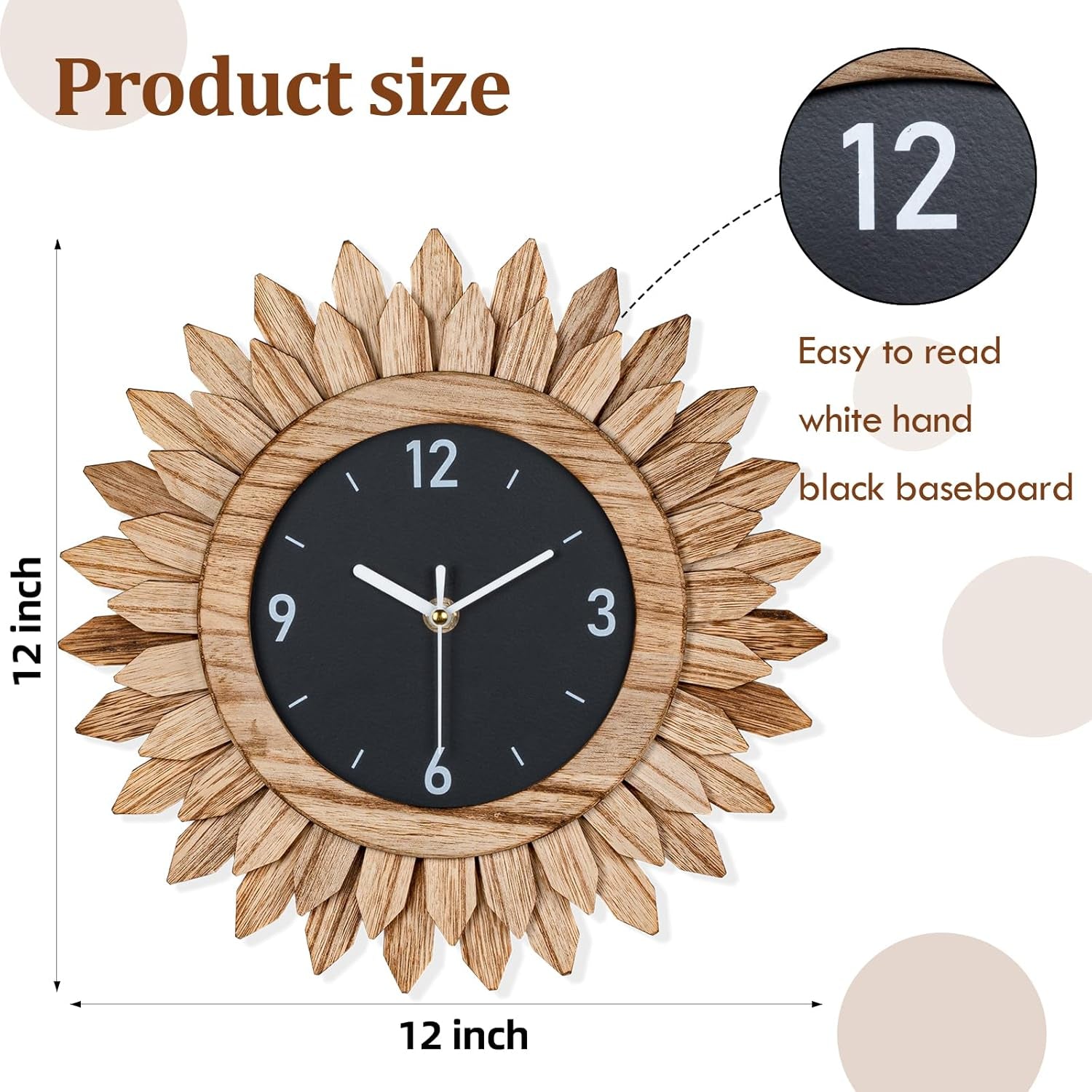 Reloj Pared Sol Madera Boho 30cm