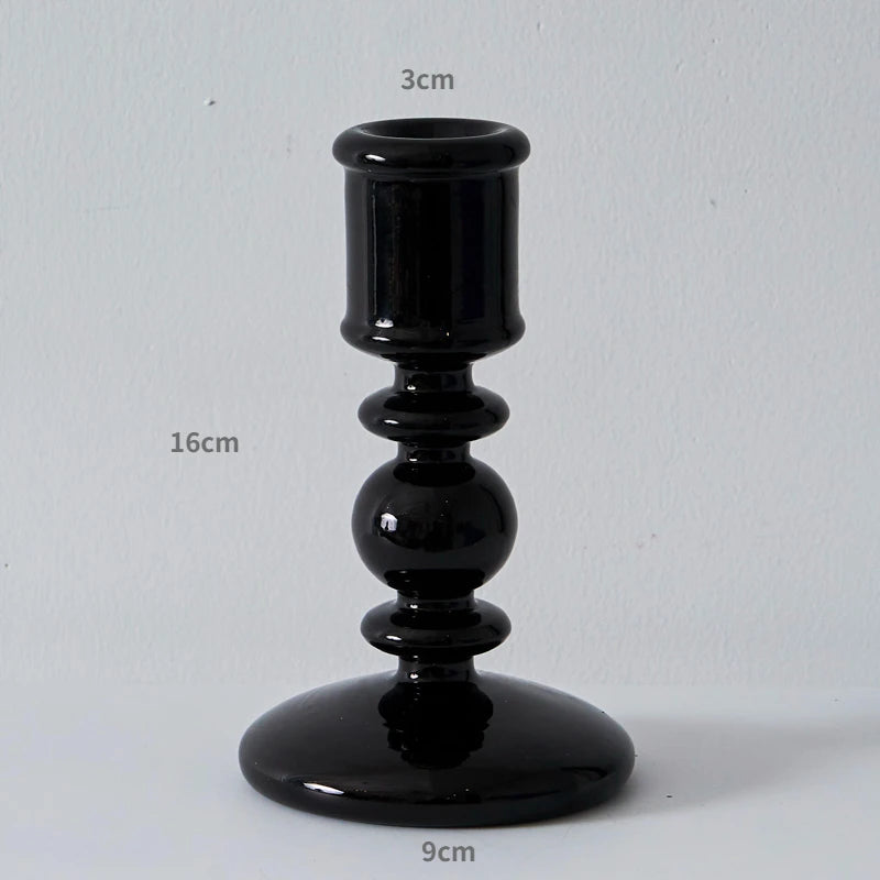 Florero de Vidrio Negro Creativo – Portavelas Decorativo Nórdico para Escritorio y Hogar