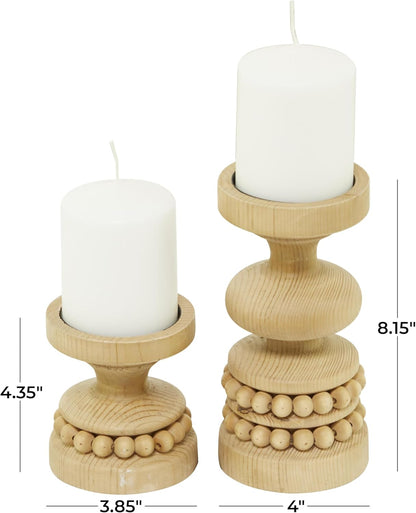 Set Candelabros Madera Marrón 2 Pzs