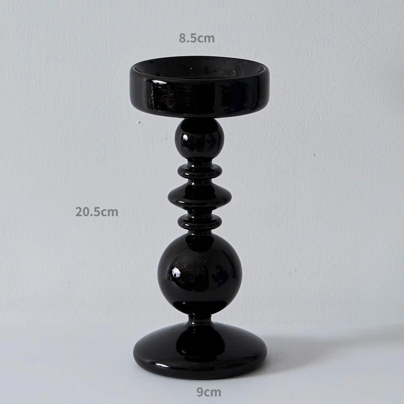 Florero de Vidrio Negro Creativo – Portavelas Decorativo Nórdico para Escritorio y Hogar