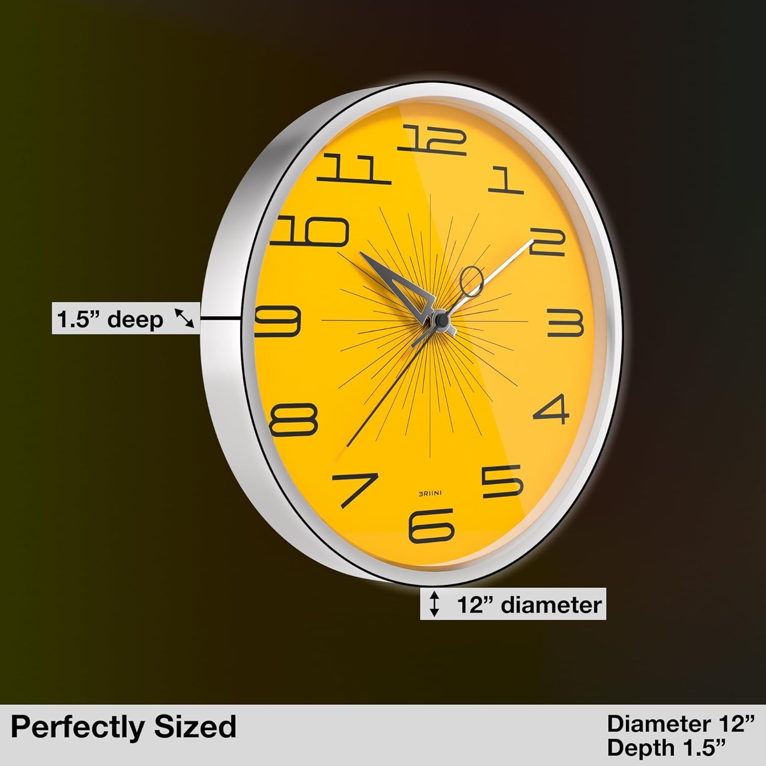 Reloj Pared Retro Aluminio Amarillo 30cm