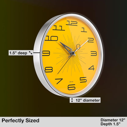 Reloj Pared Retro Aluminio Amarillo 30cm