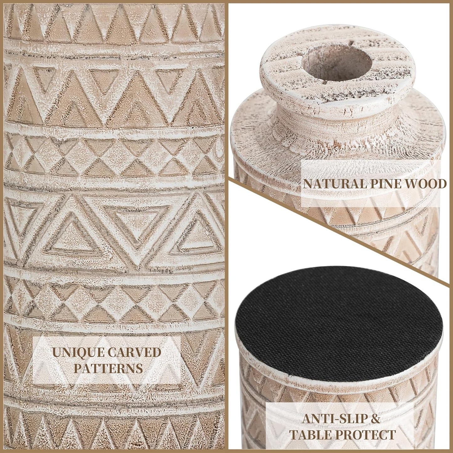 Jarrón Boho de Madera Tallada – Estilo Farmhouse