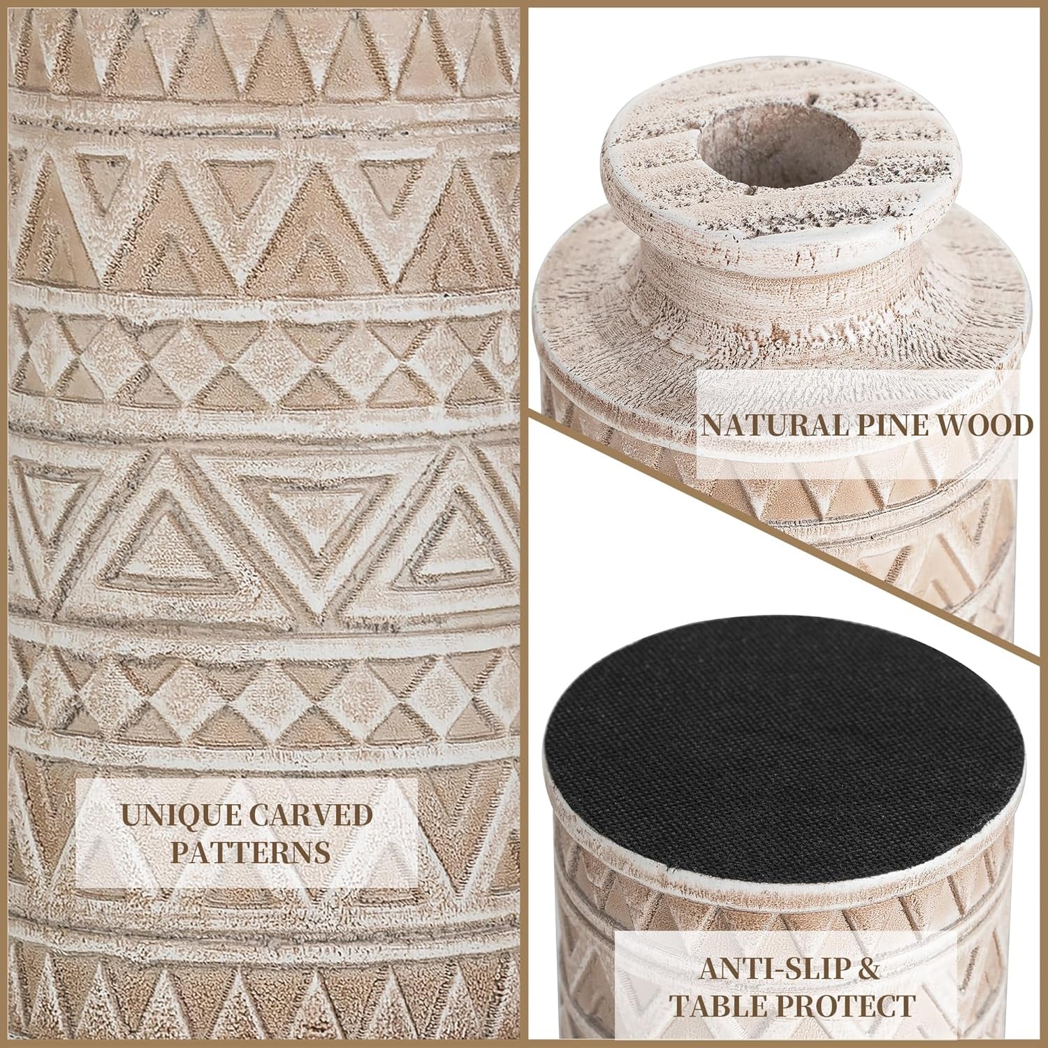 Jarrón Boho de Madera Tallada – Estilo Farmhouse