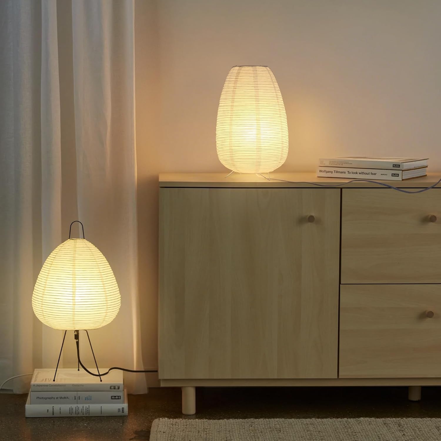 Lámpara de Mesa de Papel de Arroz Estilo Japonés – Luz de 3 Colores Wabi-Sabi con Bombilla Incluida