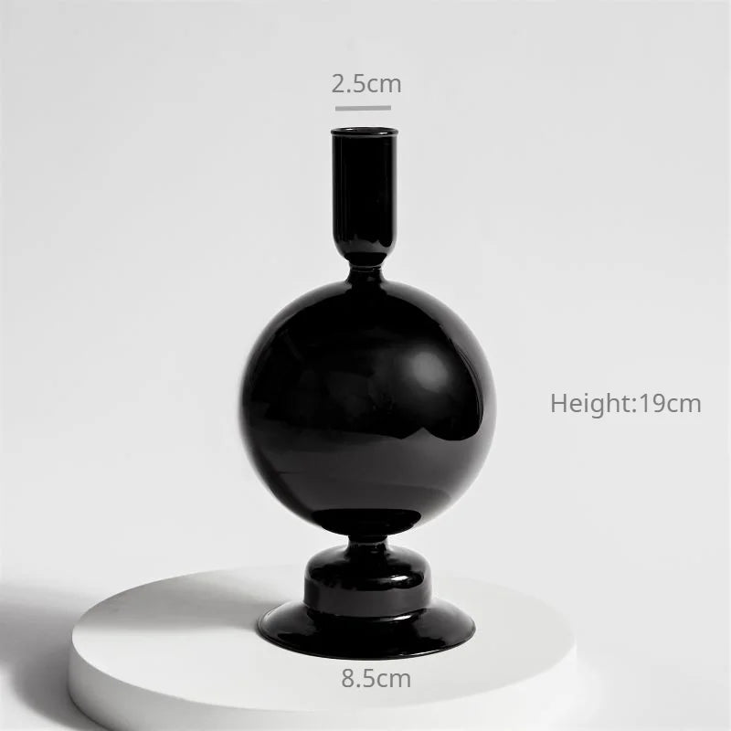 Florero de Vidrio Negro Creativo – Portavelas Decorativo Nórdico para Escritorio y Hogar