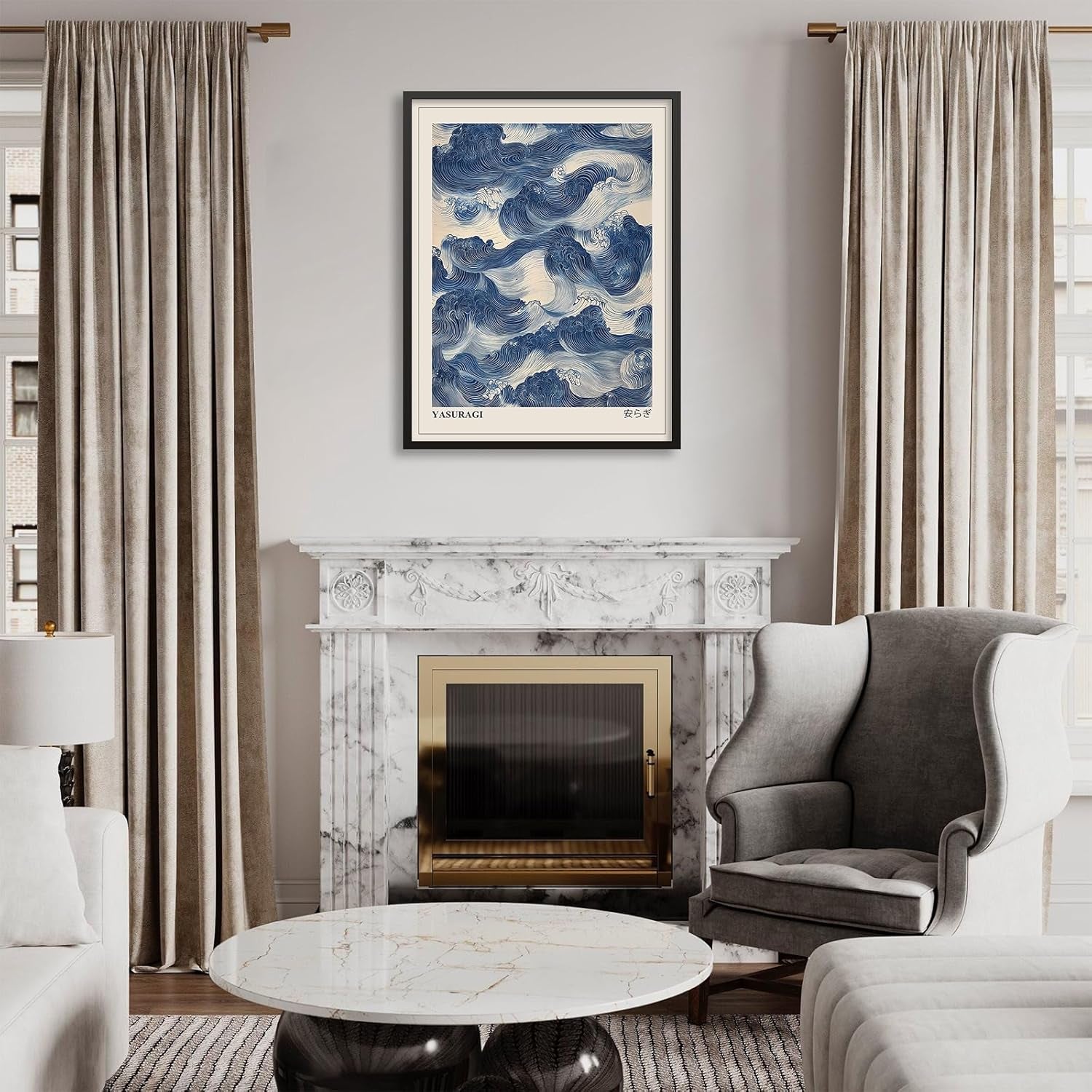 Cuadro Japonés Olas Azules 30x40cm