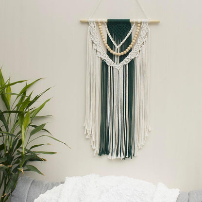 Tapiz Macramé Boho Verde con Cuentas 70x40 cm