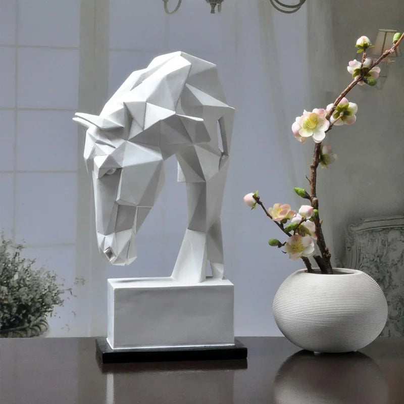 Escultura Cabeza de Caballo en Resina – Decoración Moderna Nórdica Animal Origami