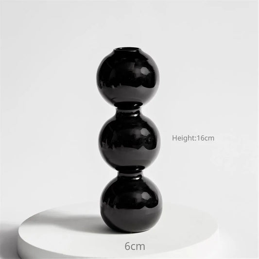 Florero de Vidrio Negro Creativo – Portavelas Decorativo Nórdico para Escritorio y Hogar