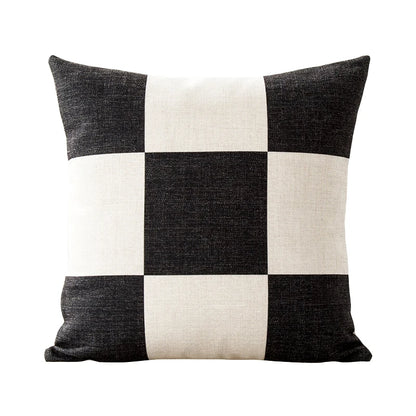 Funda de Almohadón Geométrica Blanco y Negro Estilo Nórdico – Lino 45x45 cm