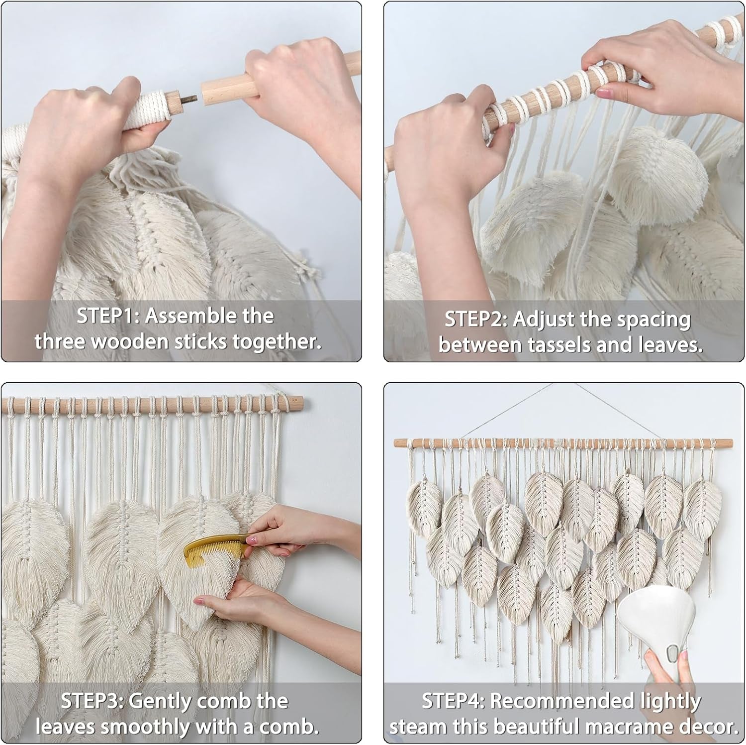 Tapiz Macramé Beige con Hojas Boho