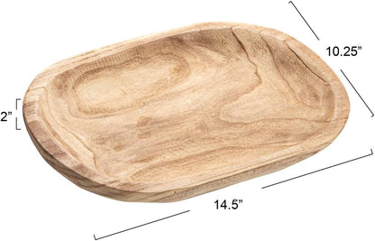 Bowl Ovalado Paulownia Tallado a Mano 37 cm