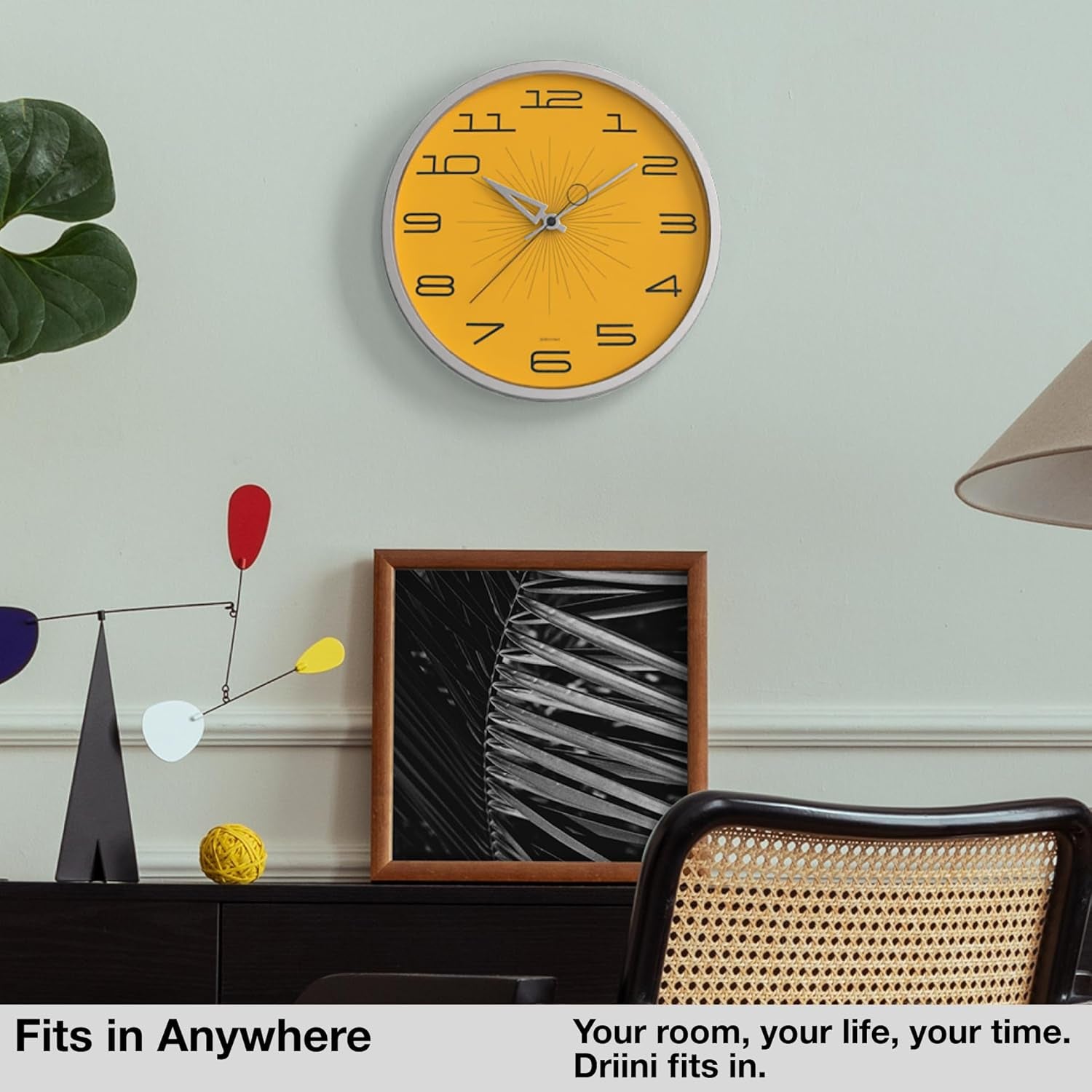 Reloj Pared Retro Aluminio Amarillo 30cm