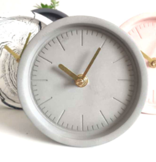 Reloj de Mesa Redondo Minimalista de Cemento – Estilo Industrial Nórdico y Silencioso
