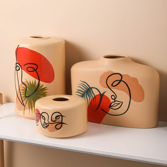 Florero de Cerámica Pintada Estilo Nórdico – Decoración para Living y Hogar