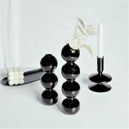 Florero de Vidrio Negro Creativo – Portavelas Decorativo Nórdico para Escritorio y Hogar