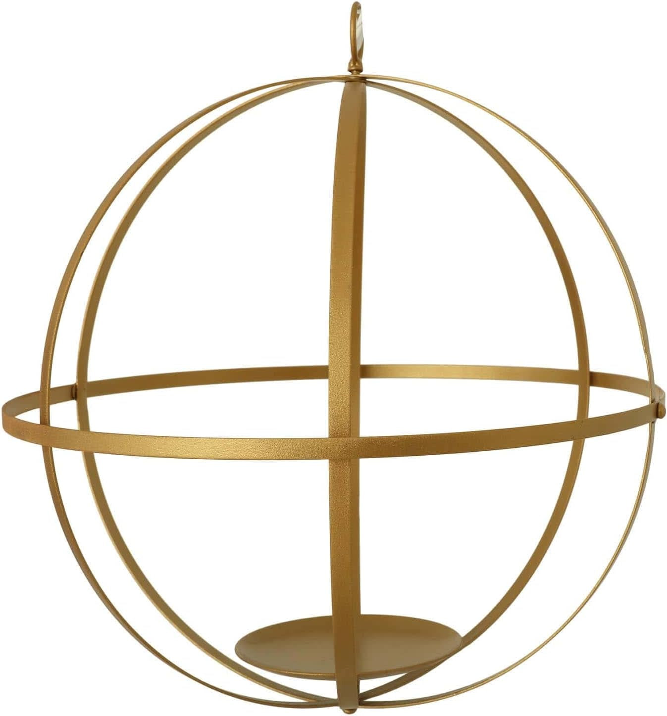 Esfera Geométrica Colgante de Hierro Dorado 63 cm – Porta Florero Decorativo Plegable
