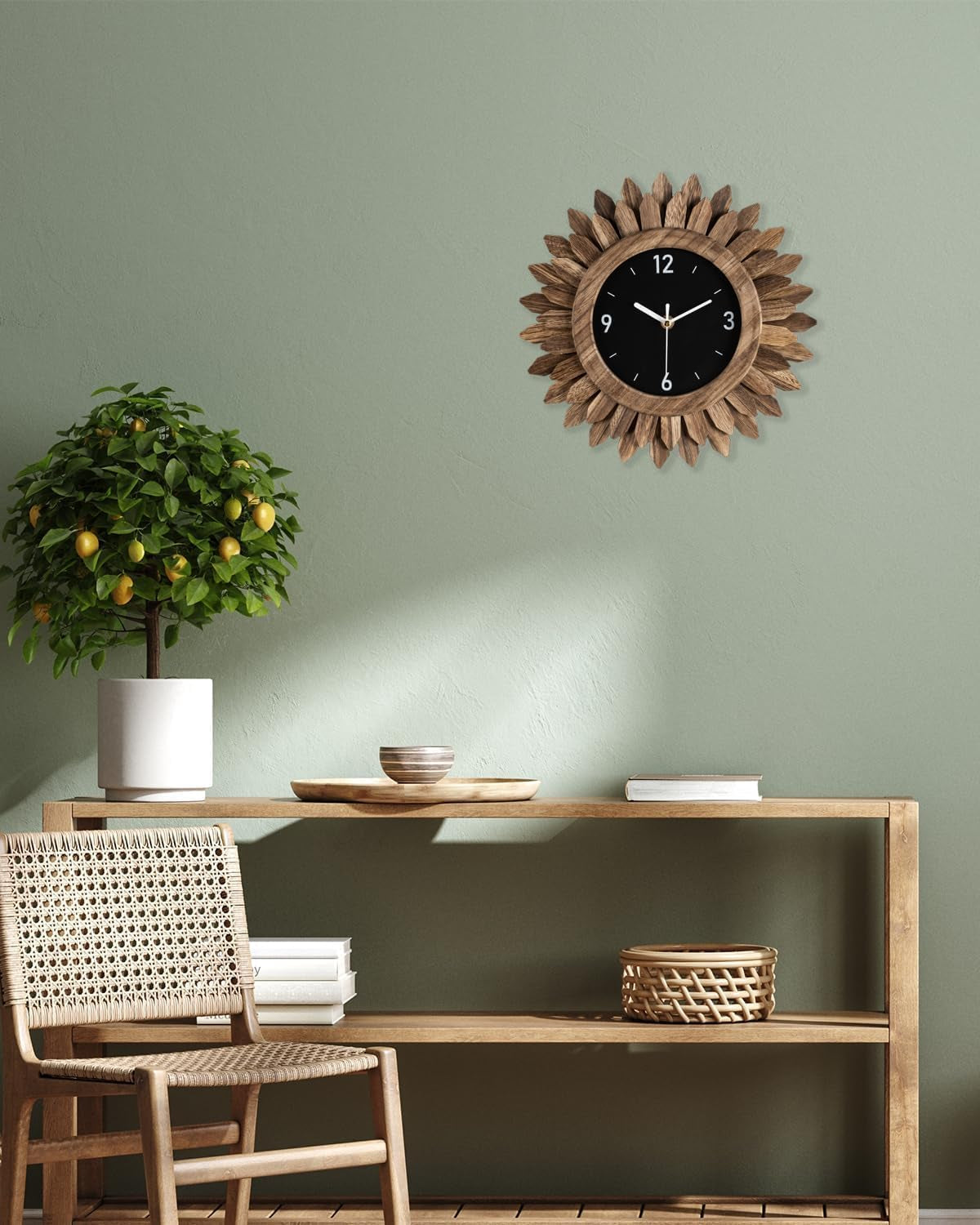 Reloj Pared Sol Madera Boho 30cm
