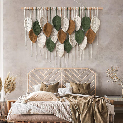 Macramé Boho Grande con Hojas 100x75 cm
