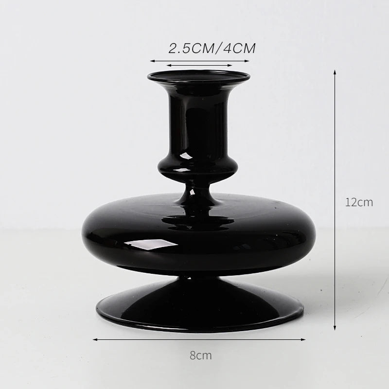 Florero de Vidrio Negro Creativo – Portavelas Decorativo Nórdico para Escritorio y Hogar