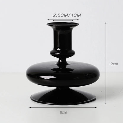 Florero de Vidrio Negro Creativo – Portavelas Decorativo Nórdico para Escritorio y Hogar