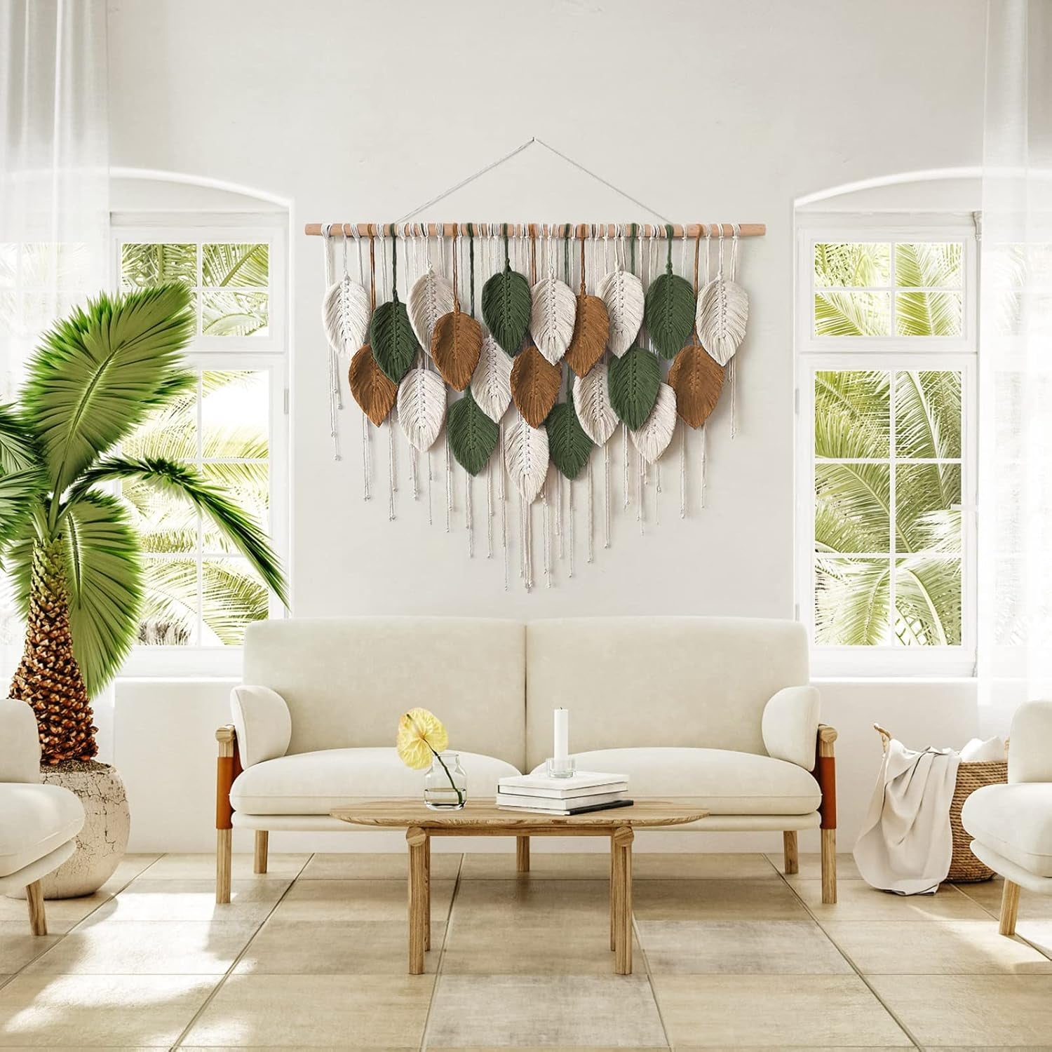 Macramé Boho Grande con Hojas 100x75 cm