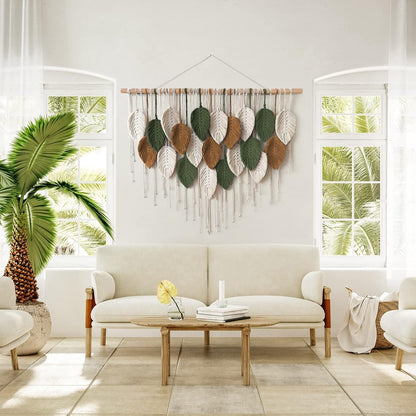 Macramé Boho Grande con Hojas 100x75 cm