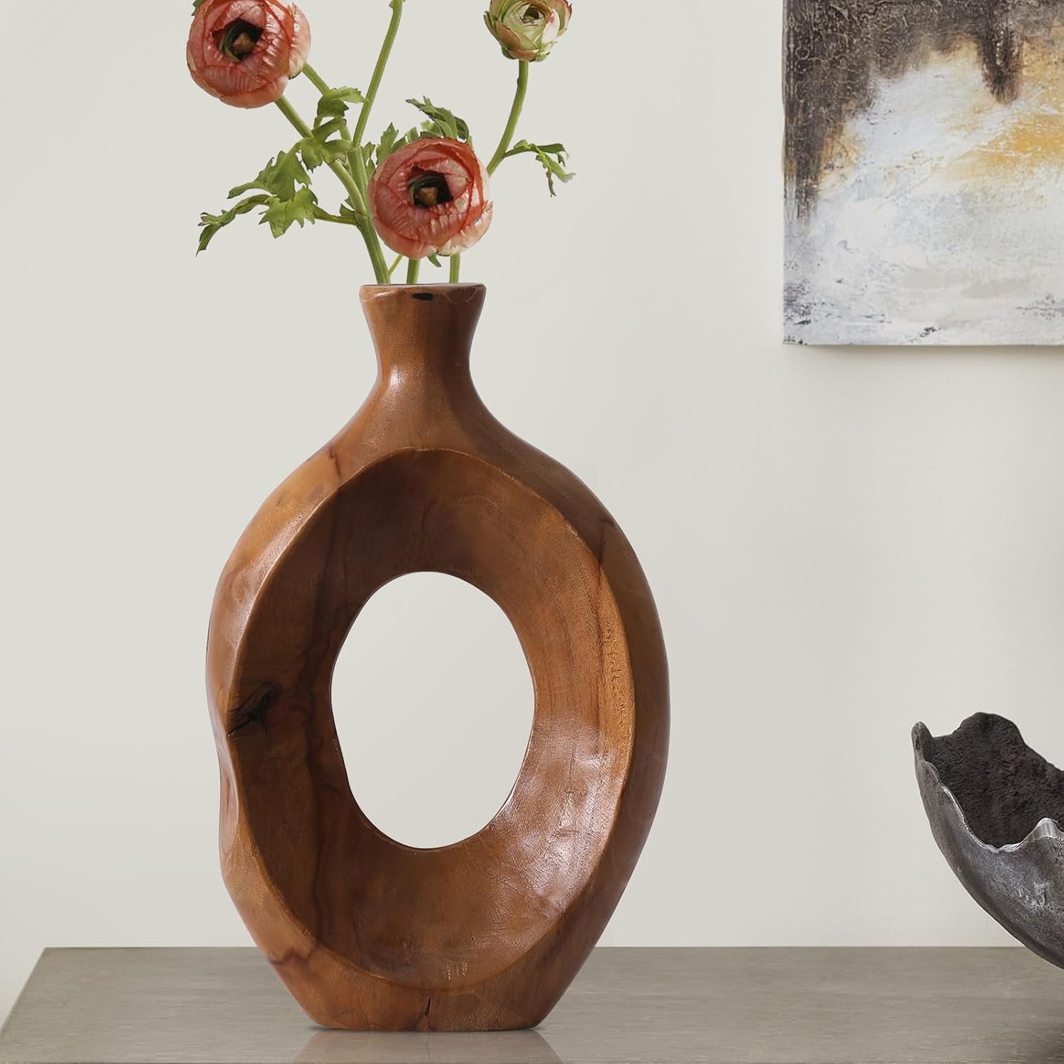 Florero de Madera de Teca Hecho a Mano