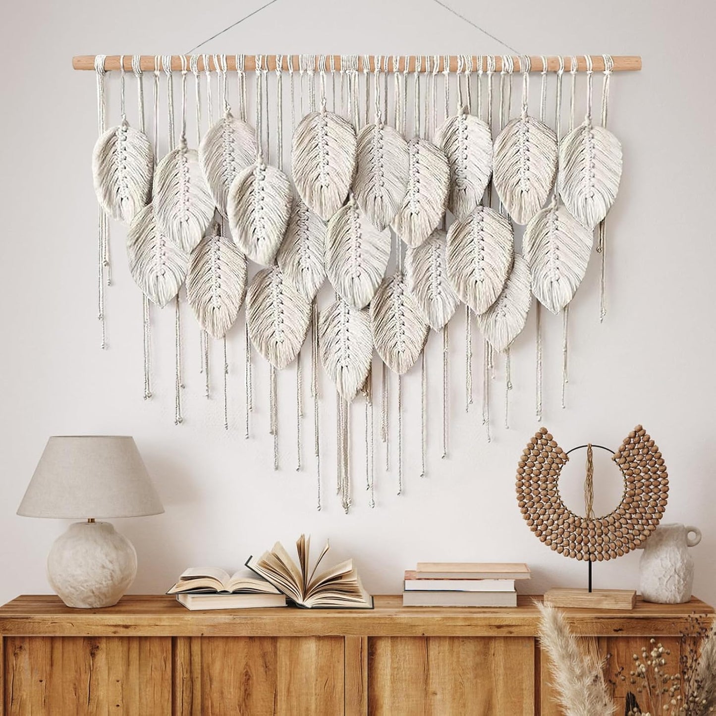Tapiz Macramé Beige con Hojas Boho